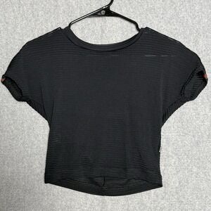 Sauvage Crop Top Black Womens Small Waffle/Mesh Red Green Shoulder Stripe Shirt